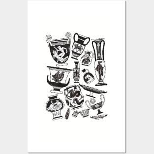 Greek Pottery - black and white Posters and Art